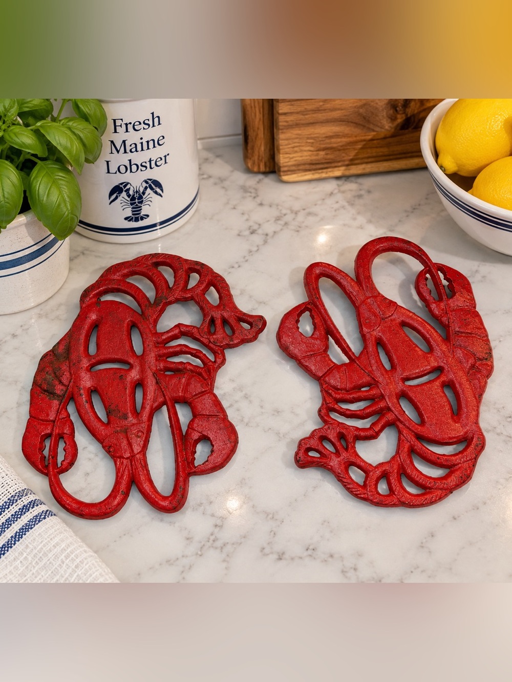 Red Cast Iron Lobster Trivets - Decorative Kitchen Hot Pads